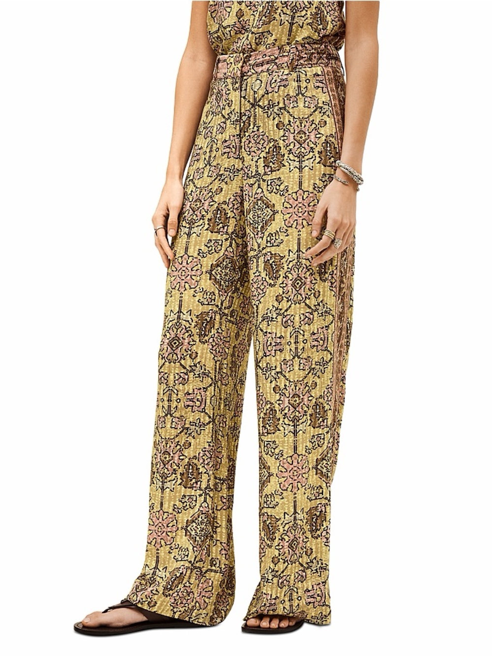 ba&sh Boho Printed Wide-Leg Pants - Yellow